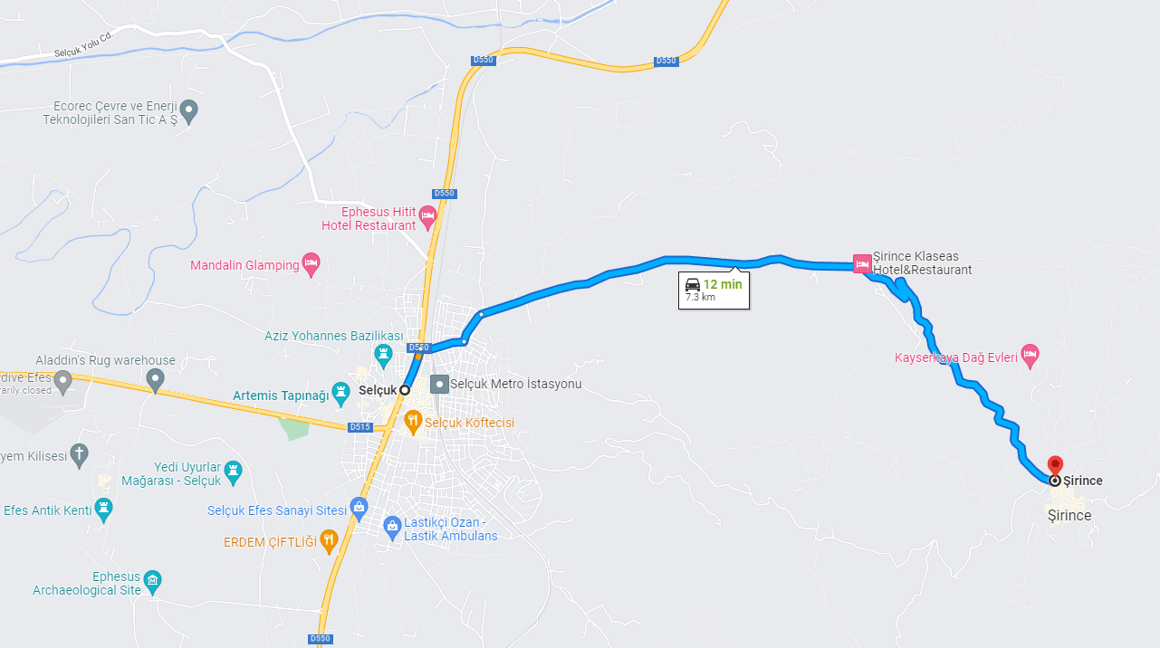 Duration from Selcuk to Sirince
