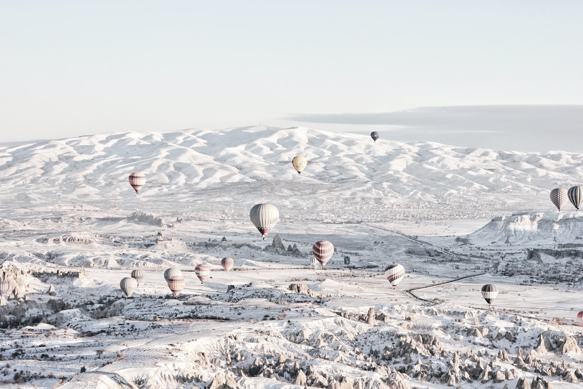 Aerial view of Cappadocia in winter