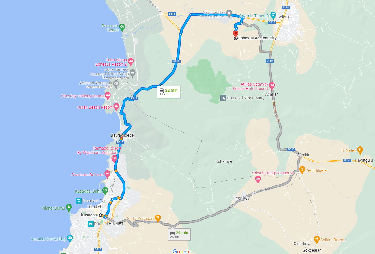 How far is Kusadasi to Ephesus Ancient City?