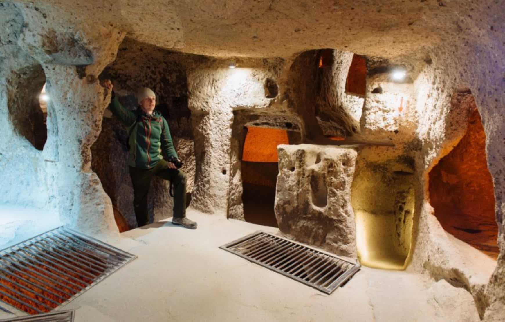 A tourist visit Kaymakli Underground City