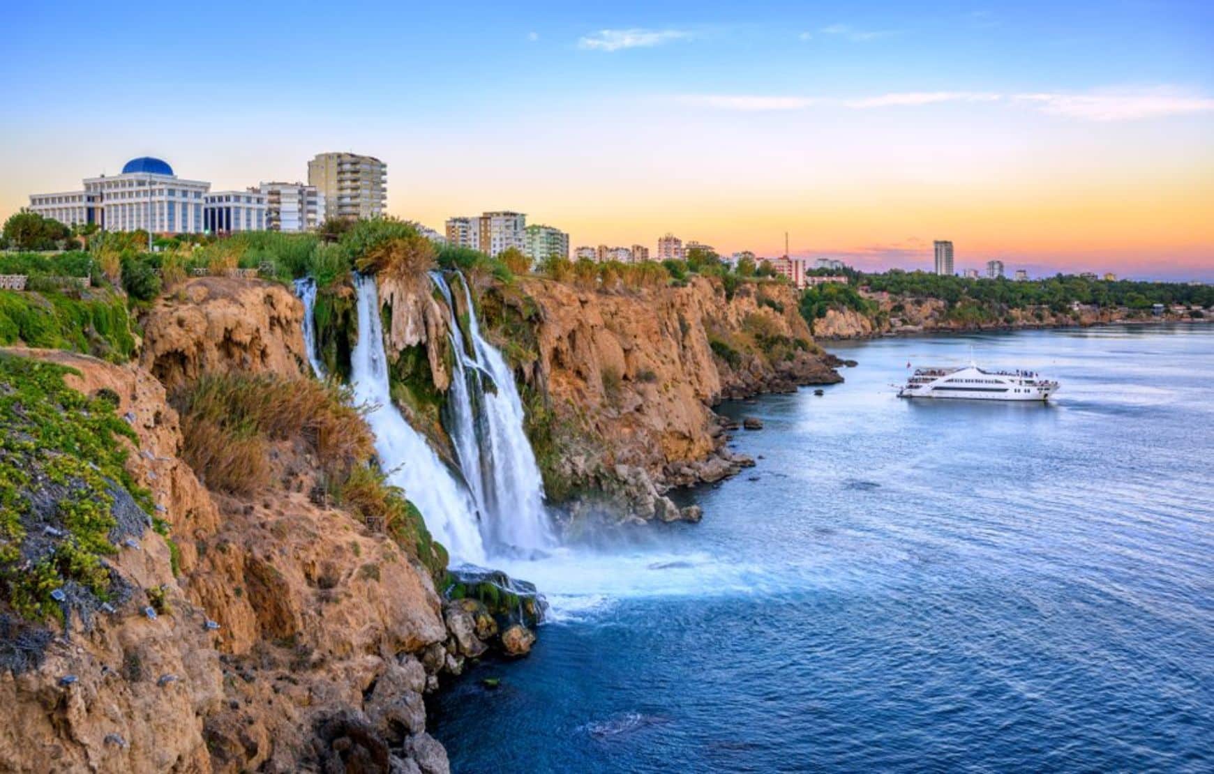 Duden Waterfall meets with sea in Antalya