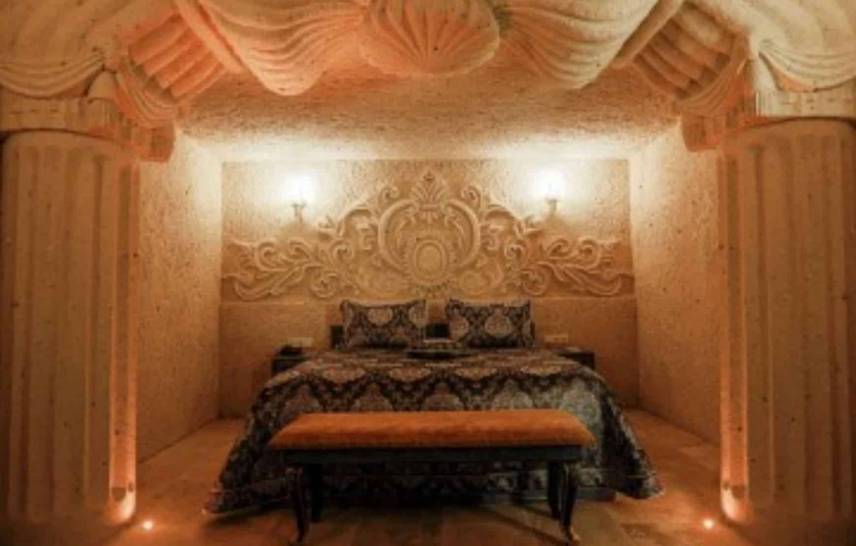 a queen bed inside of your room