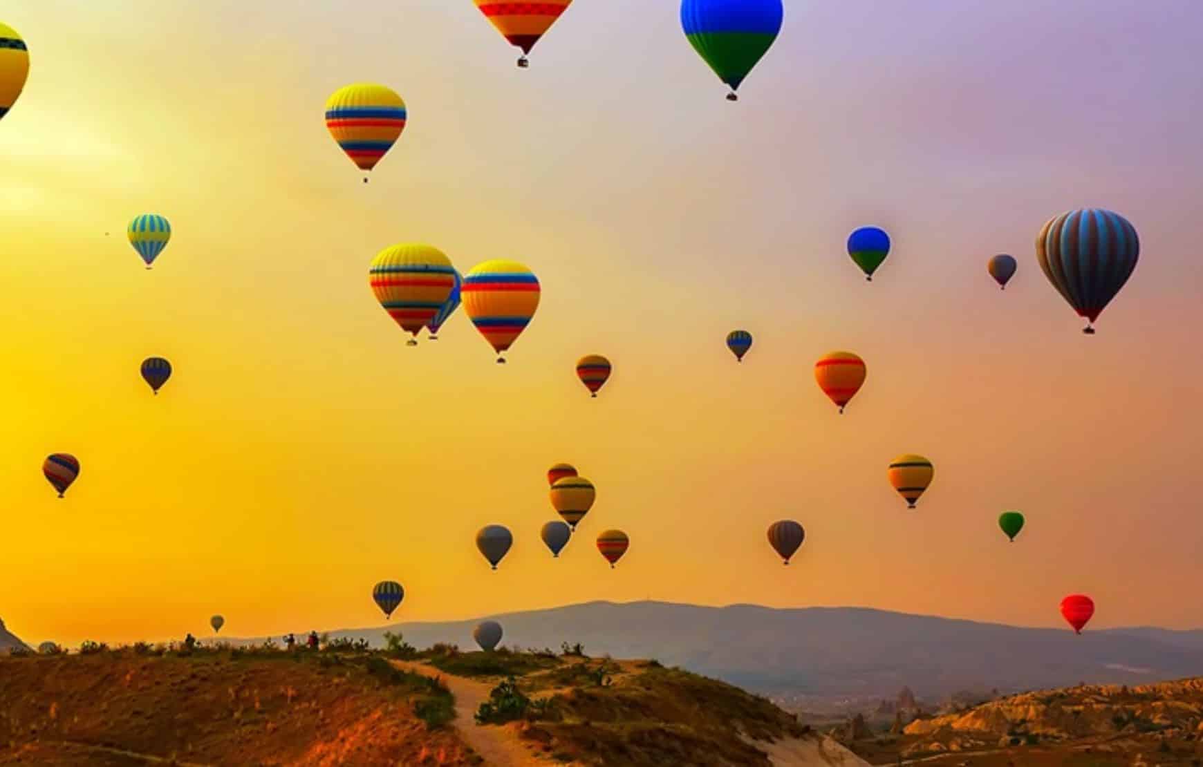 hot air balloons in the air Cappadocia Balloon Watching Tour