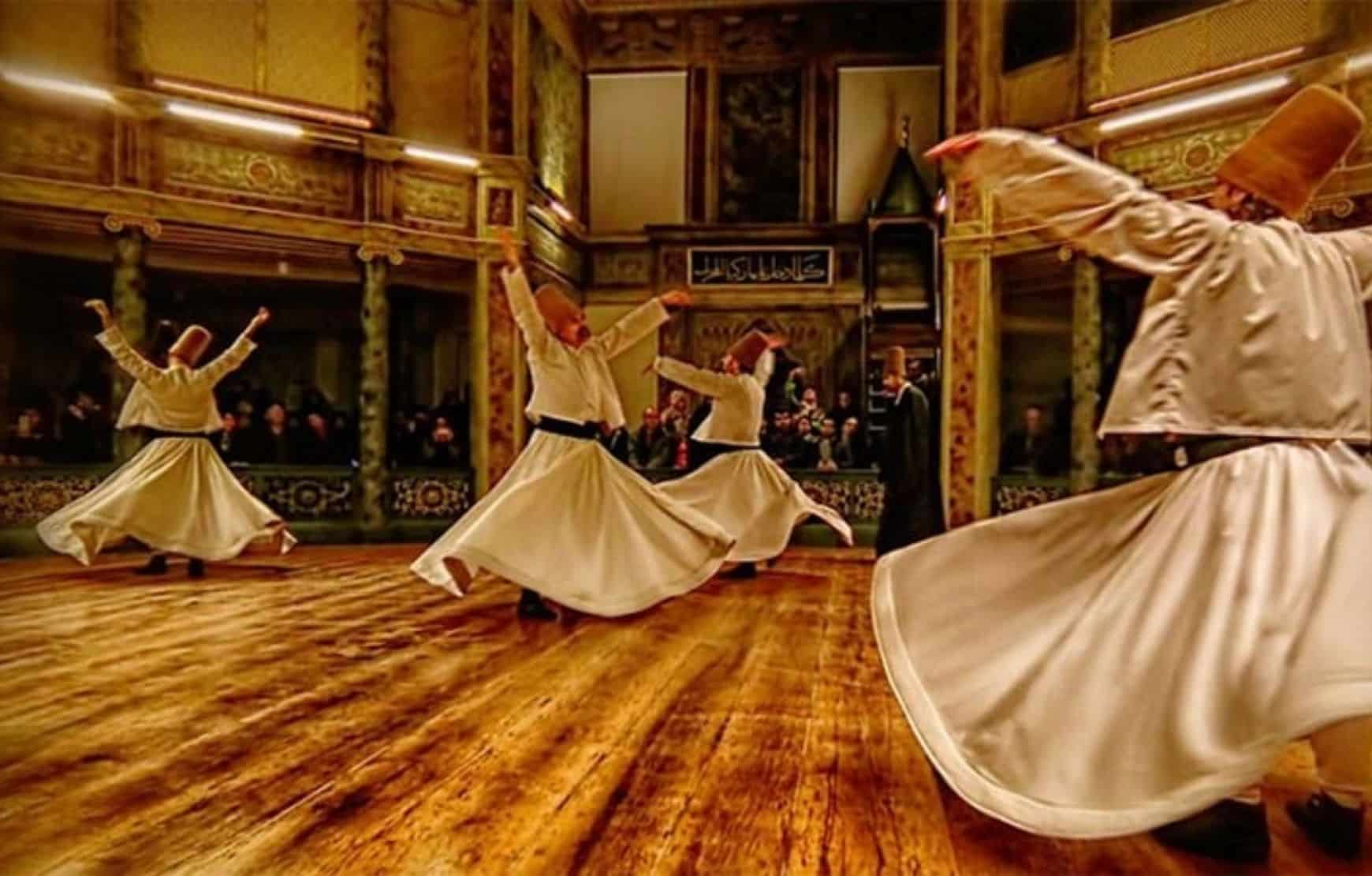 Dervish ceremony in cappadocia - whirling dervishes in a hall