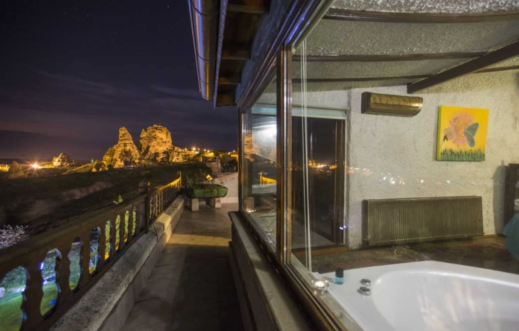 your private balcony at You glass-ceiling room at Karlik Evi Cappadocia