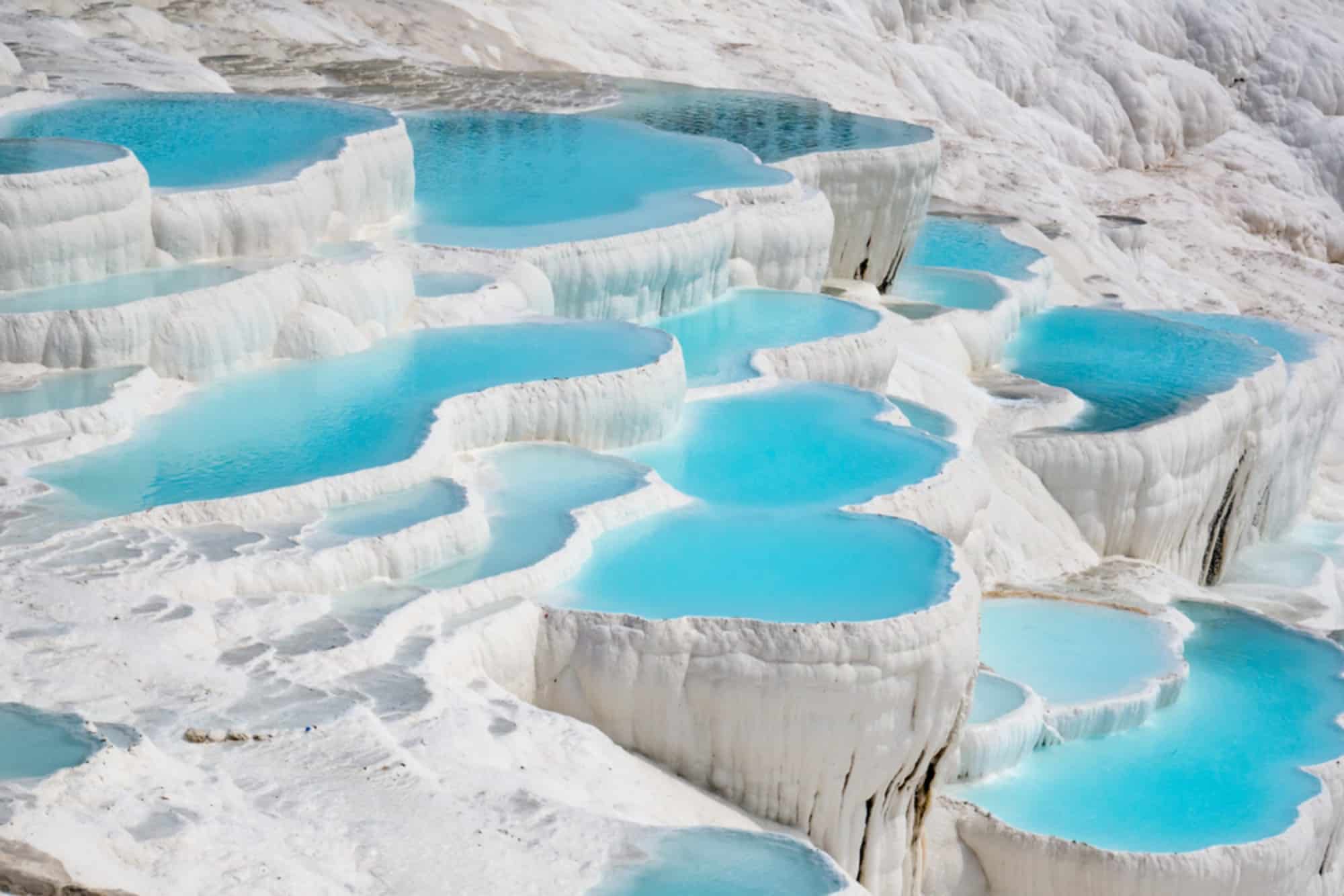 Natural travertine pools and terraces in Pamukkale - Turkey