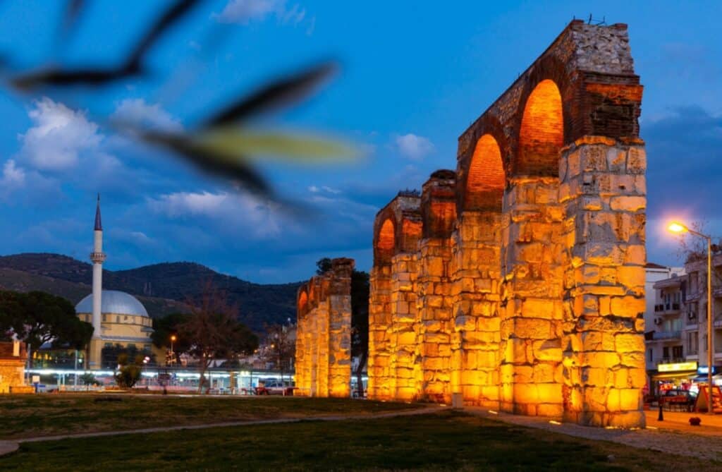Roman aqueduct in evening Selcuk
