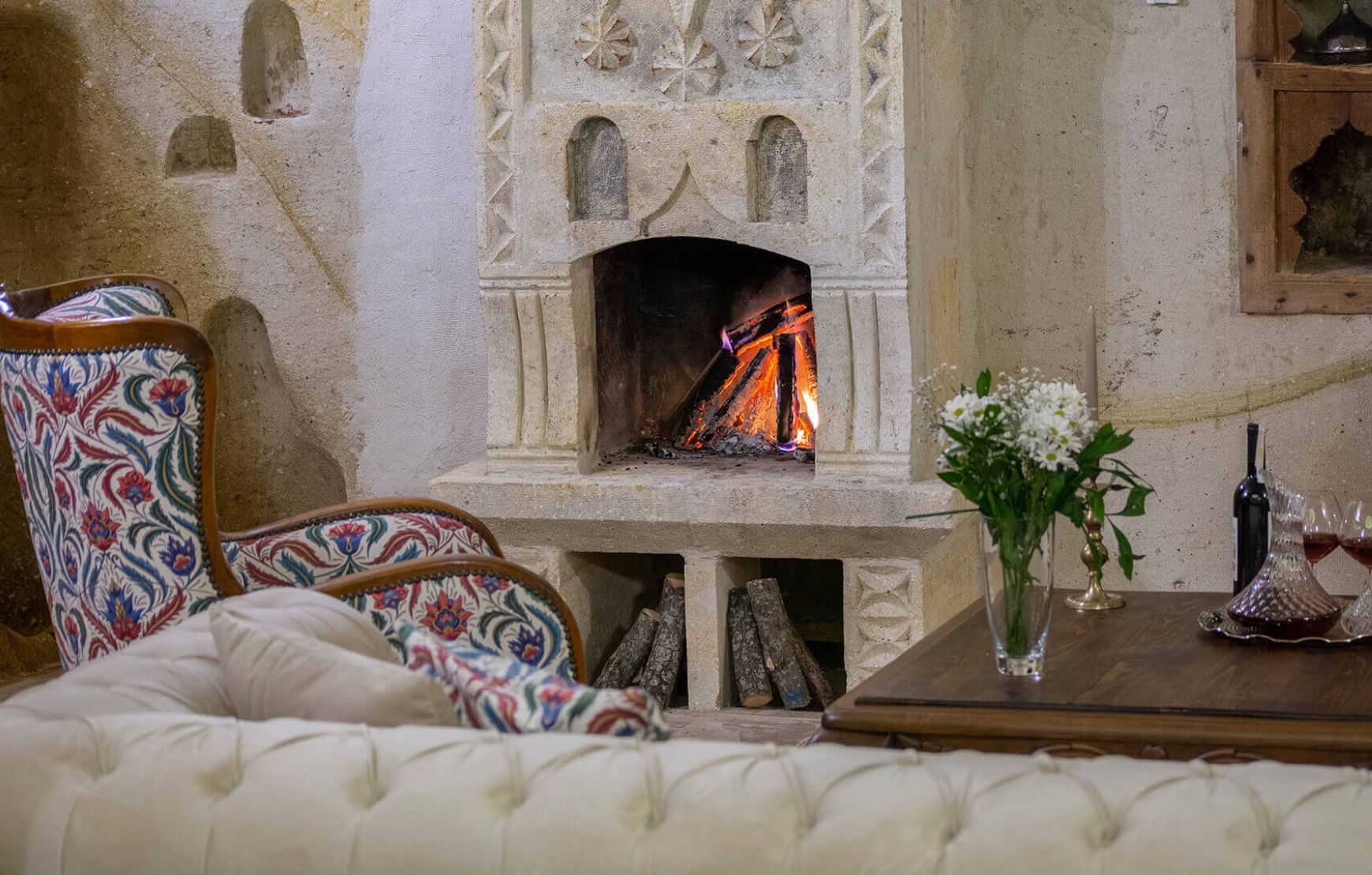 fire place in a room at Zeydem Suites Cappadocia