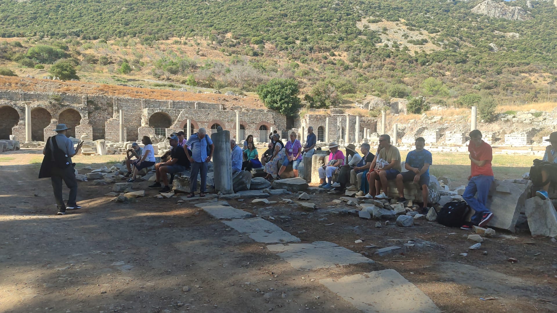 Group Pray in Agora of Ephesus Ancient City