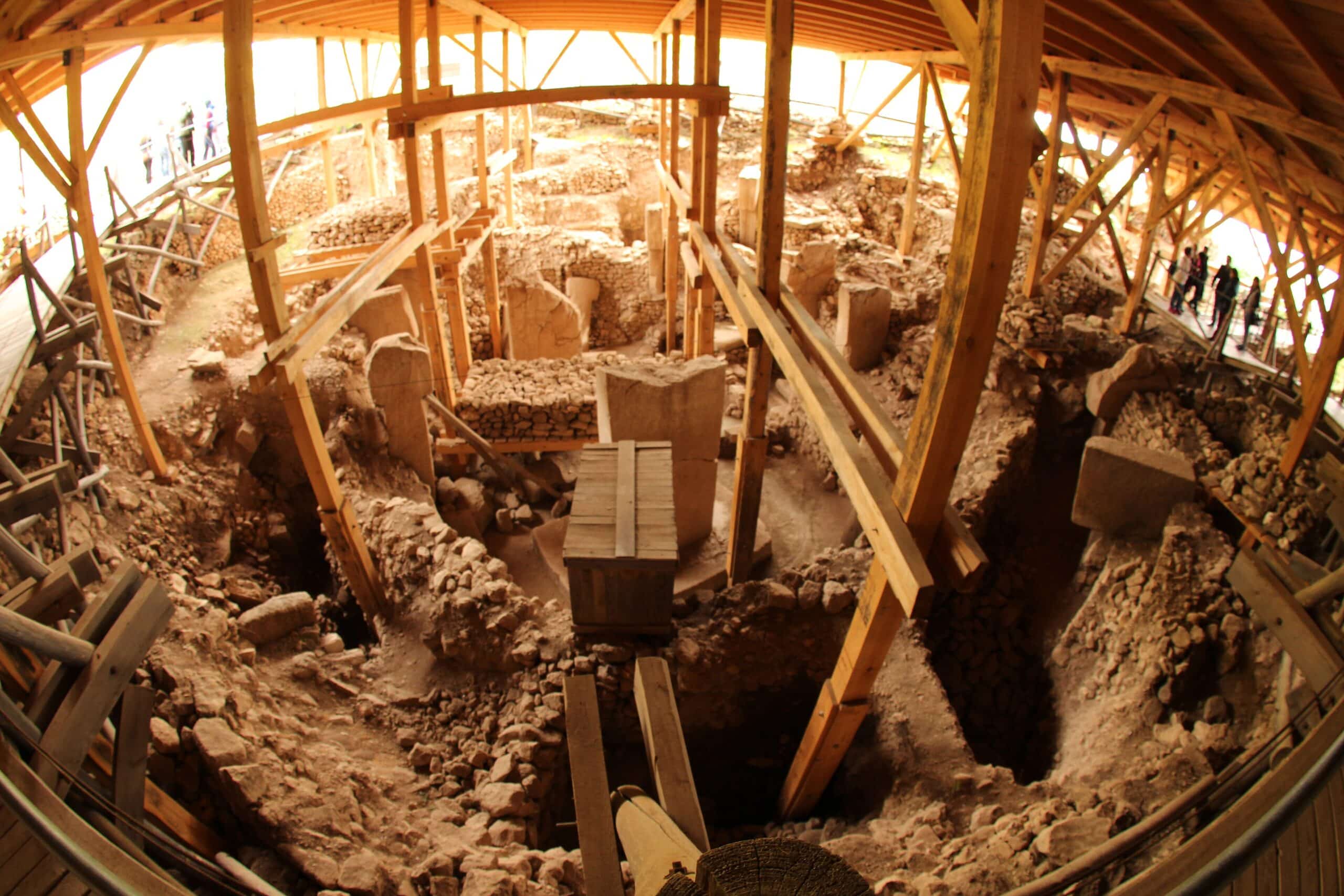 Gobeklitepe - monumental pillars and excavation enclosures